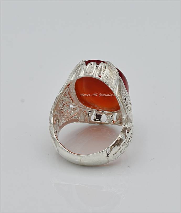 AAE 6570 Chandi Ring 925, Stone: Irani Aqeeq Engraved