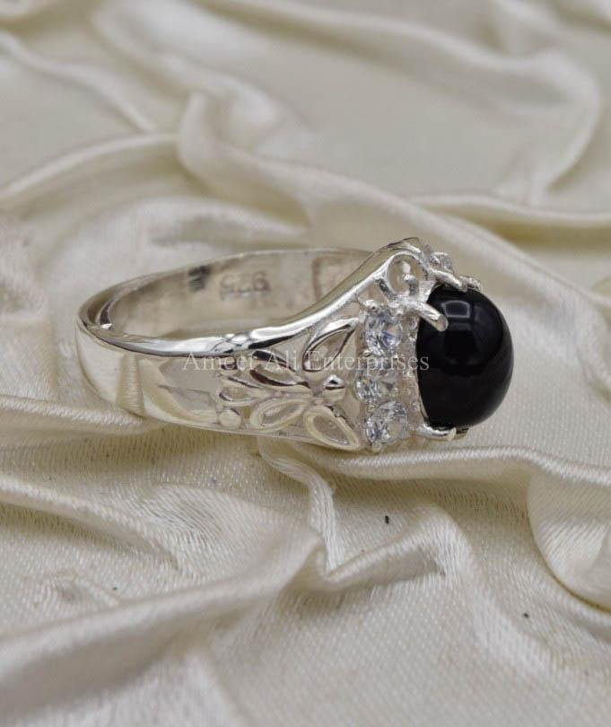 AAE 0328 Chandi Ring 925, Stone Opal (Black) - AmeerAliEnterprises