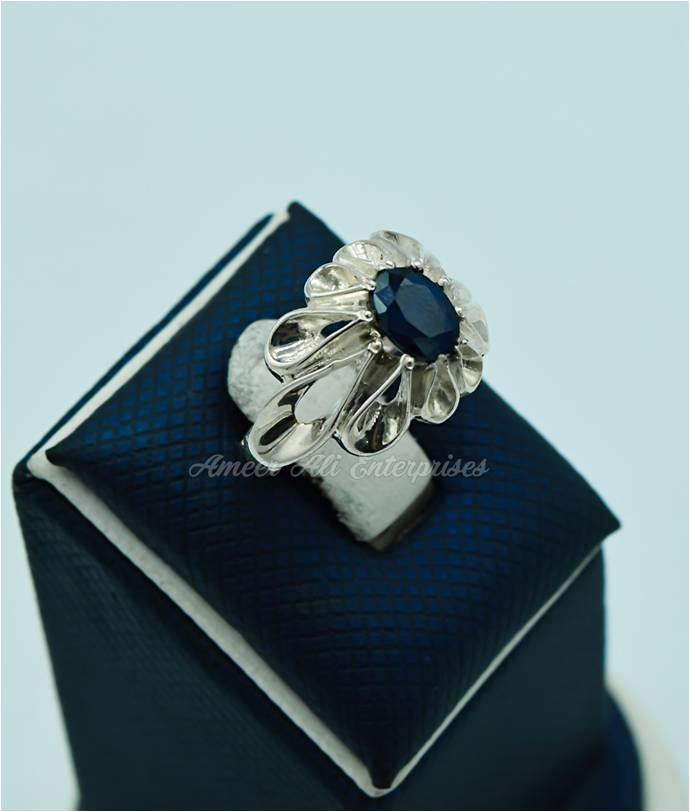 AAE 6207 Chandi Ring 925, Stone: Blue Sapphire (Neelam) - AmeerAliEnterprises