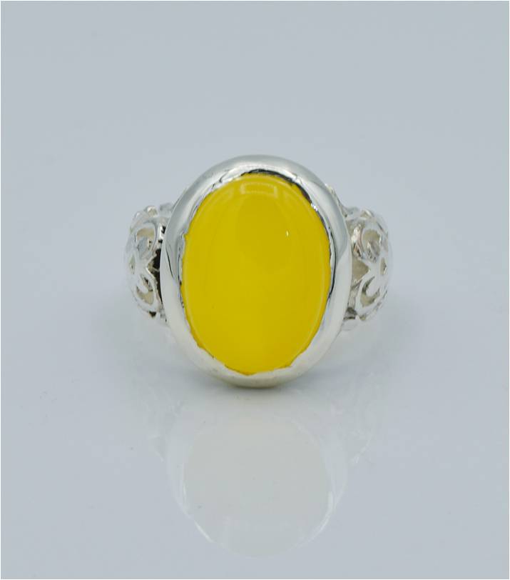 AAE 6591 Chandi Ring 925, Stone: Yellow Aqeeq