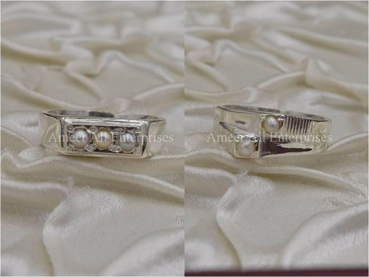 Silver Couple Rings: Pair 30,  Stone: Pearl - AmeerAliEnterprises