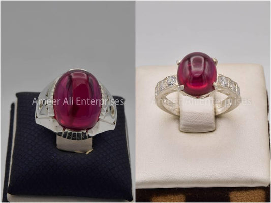 Silver Couple Rings: Pair 144,  Stone: Irani Poota Yaqoot - AmeerAliEnterprises