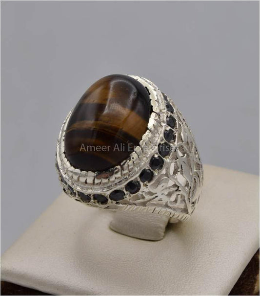 AAE 5570 Chandi Ring 925, Stone: Tiger's Eye - AmeerAliEnterprises