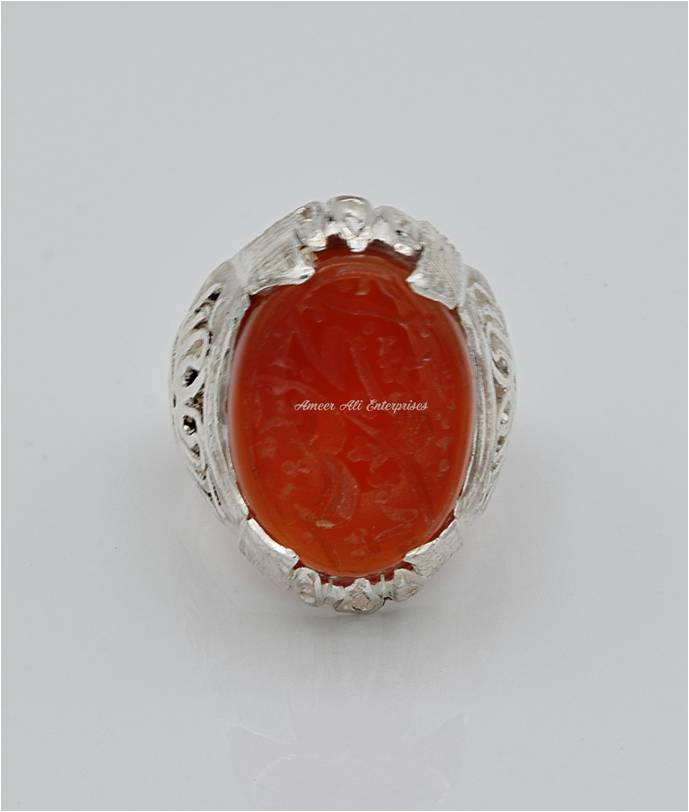 AAE 6570 Chandi Ring 925, Stone: Irani Aqeeq Engraved
