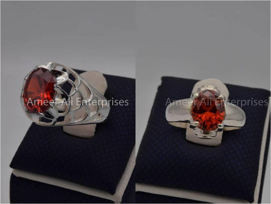 Silver Couple Rings: Pair 63, Stone: Zircon - AmeerAliEnterprises