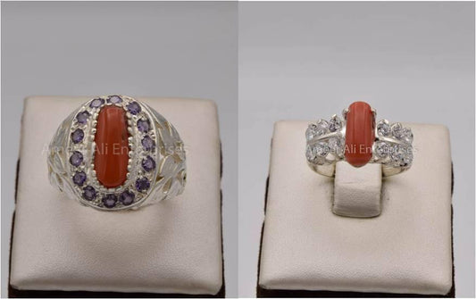 Silver Couple Rings: Pair 95,  Stone: Marjan - AmeerAliEnterprises