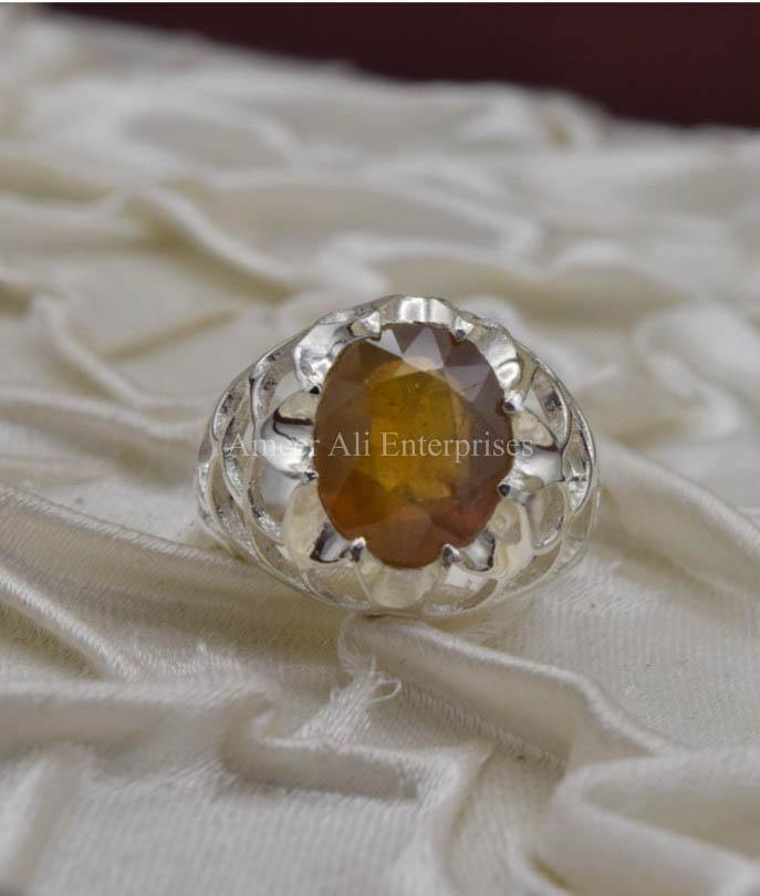 AAE 1570 Chandi Ring 925, Stone: Yellow Sapphire (Pukhraj) - AmeerAliEnterprises