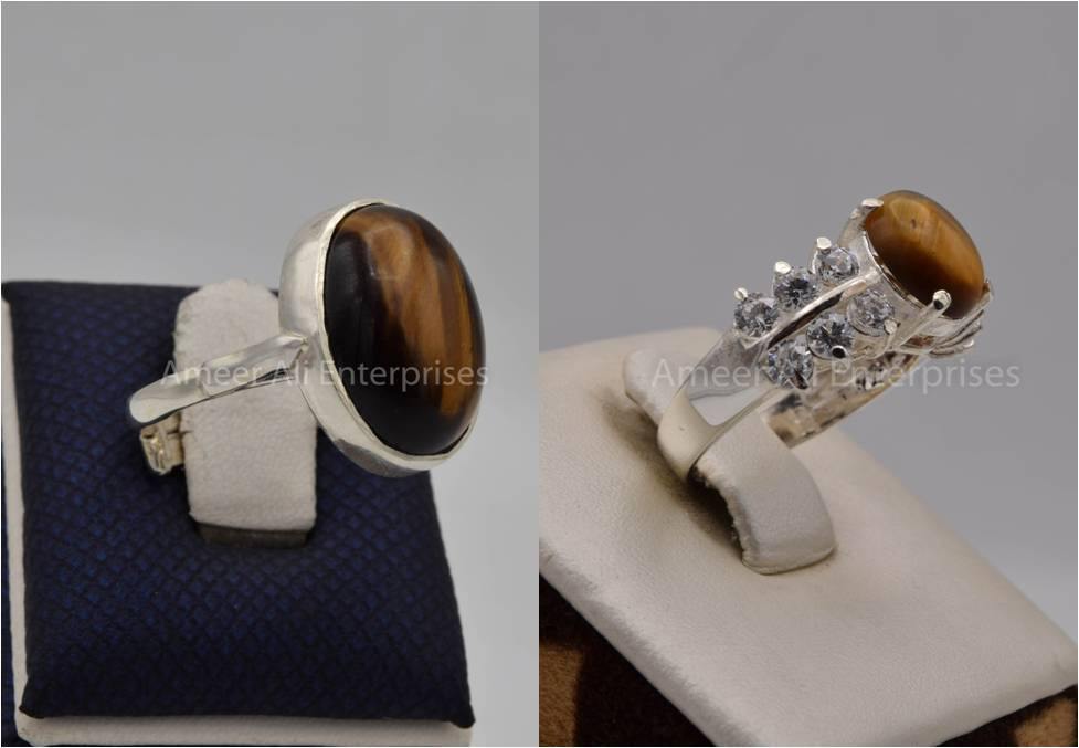 Silver Couple Rings: Pair 102,  Stone: Tiger's Eye - AmeerAliEnterprises