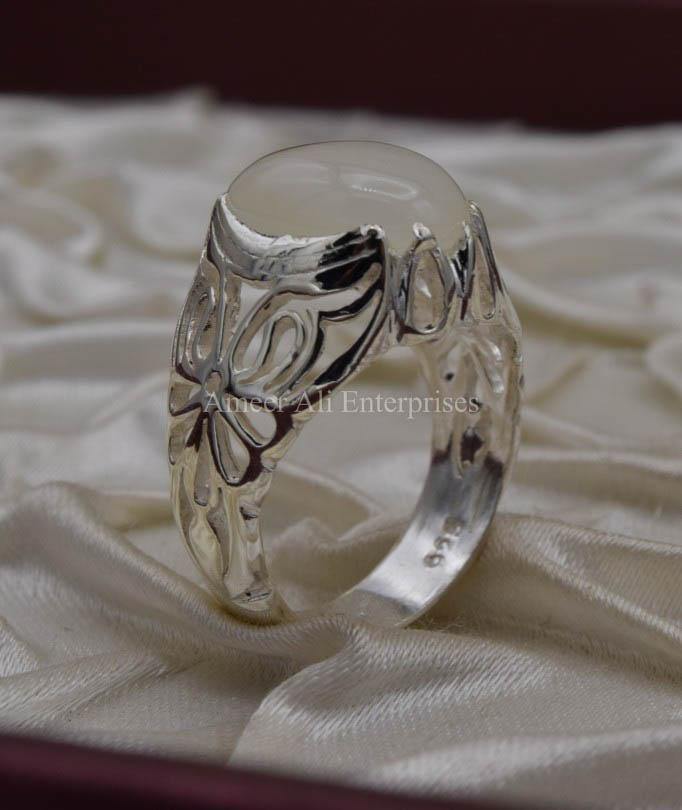 AAE 0566 Chandi Ring 925, Stone: Dur e Najaf - AmeerAliEnterprises