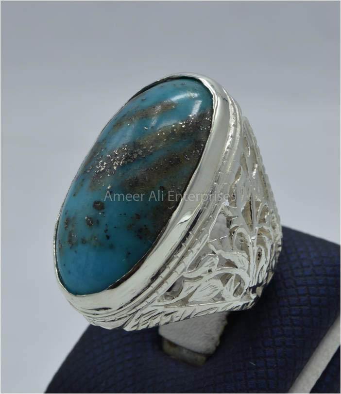 AAE 5855 Chandi Ring 925, Stone: Shajri Feroza - AmeerAliEnterprises