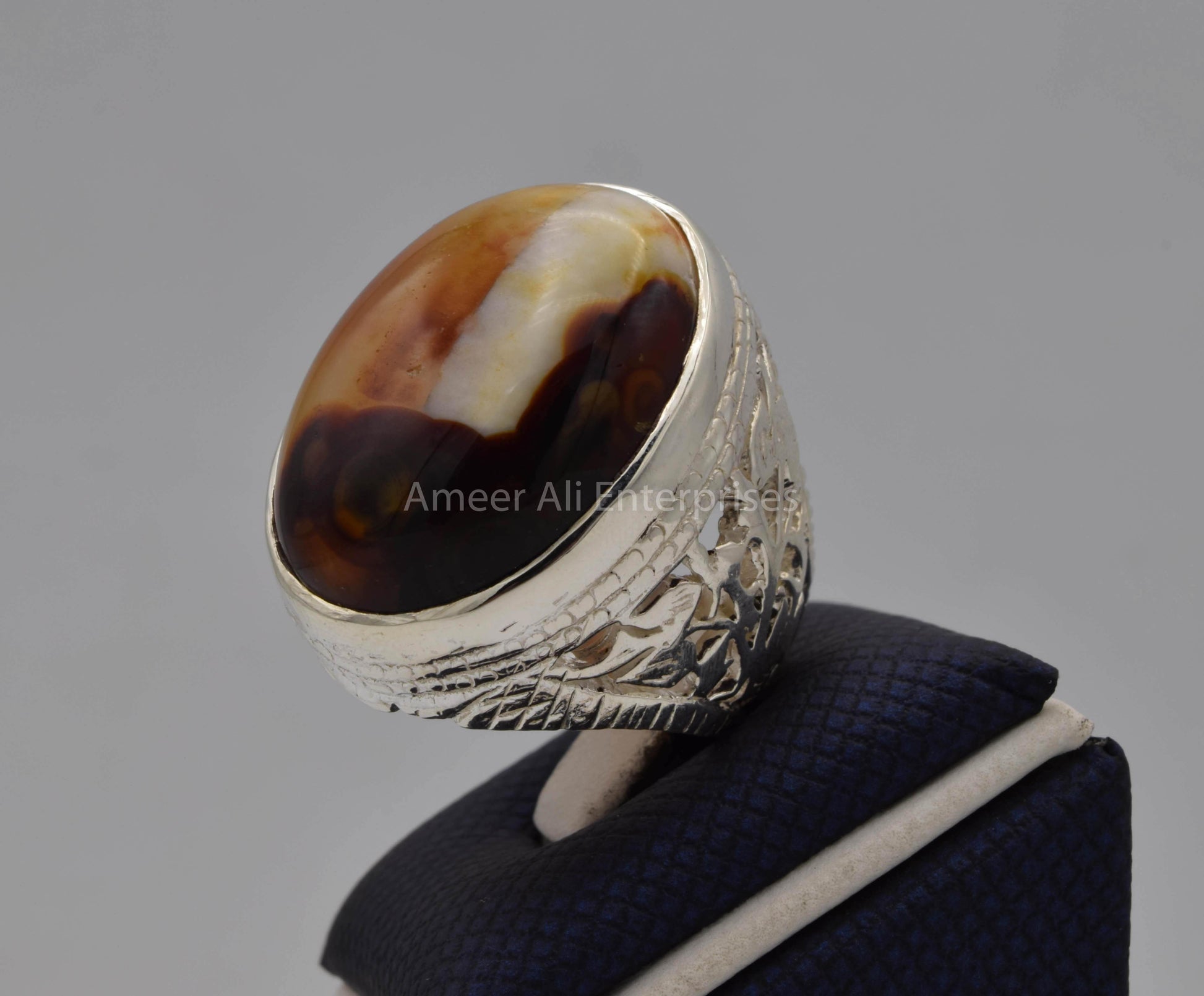 AAE 5610 Chandi Ring 925, Stone: Sulemani Aqeeq - AmeerAliEnterprises