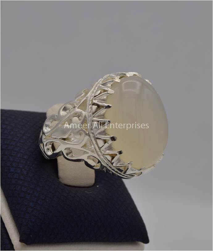 AAE 2219 Chandi Ring 925, Stone: Dur e Najaf - AmeerAliEnterprises