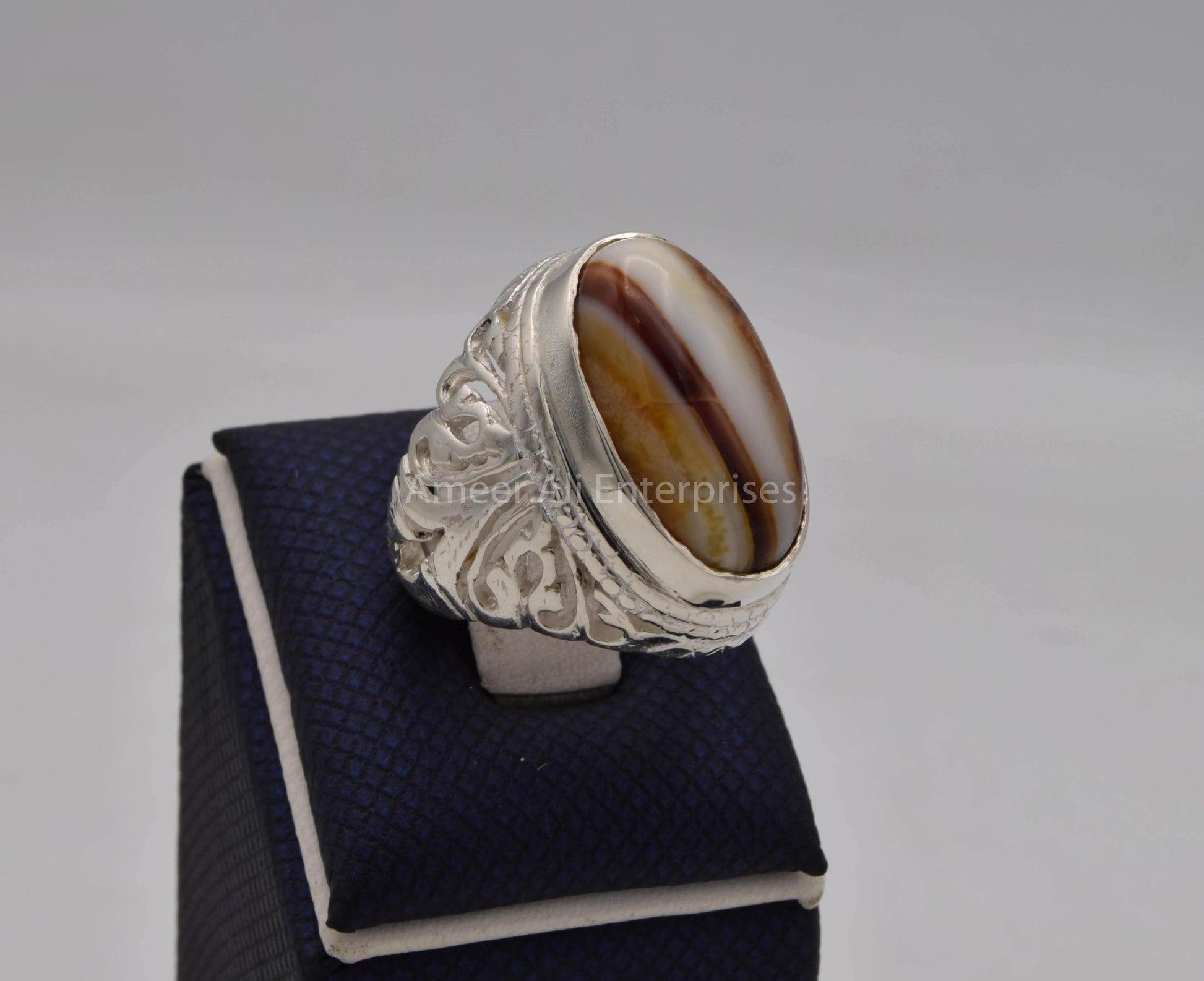 AAE 5611 Chandi Ring 925, Stone: Sulemani Aqeeq - AmeerAliEnterprises