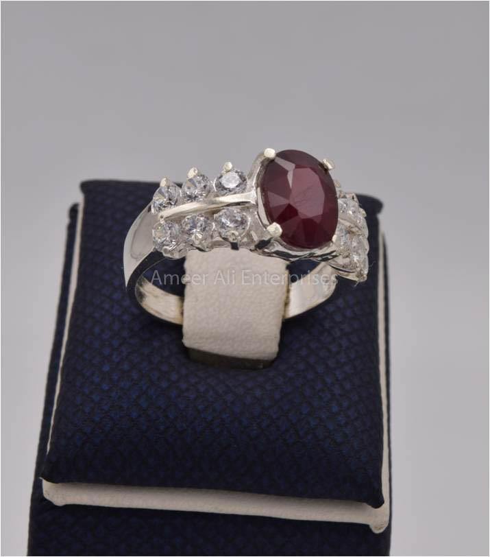 AAE 1134 Chandi Ring 925, Stone: Ruby (Yaqoot) - AmeerAliEnterprises
