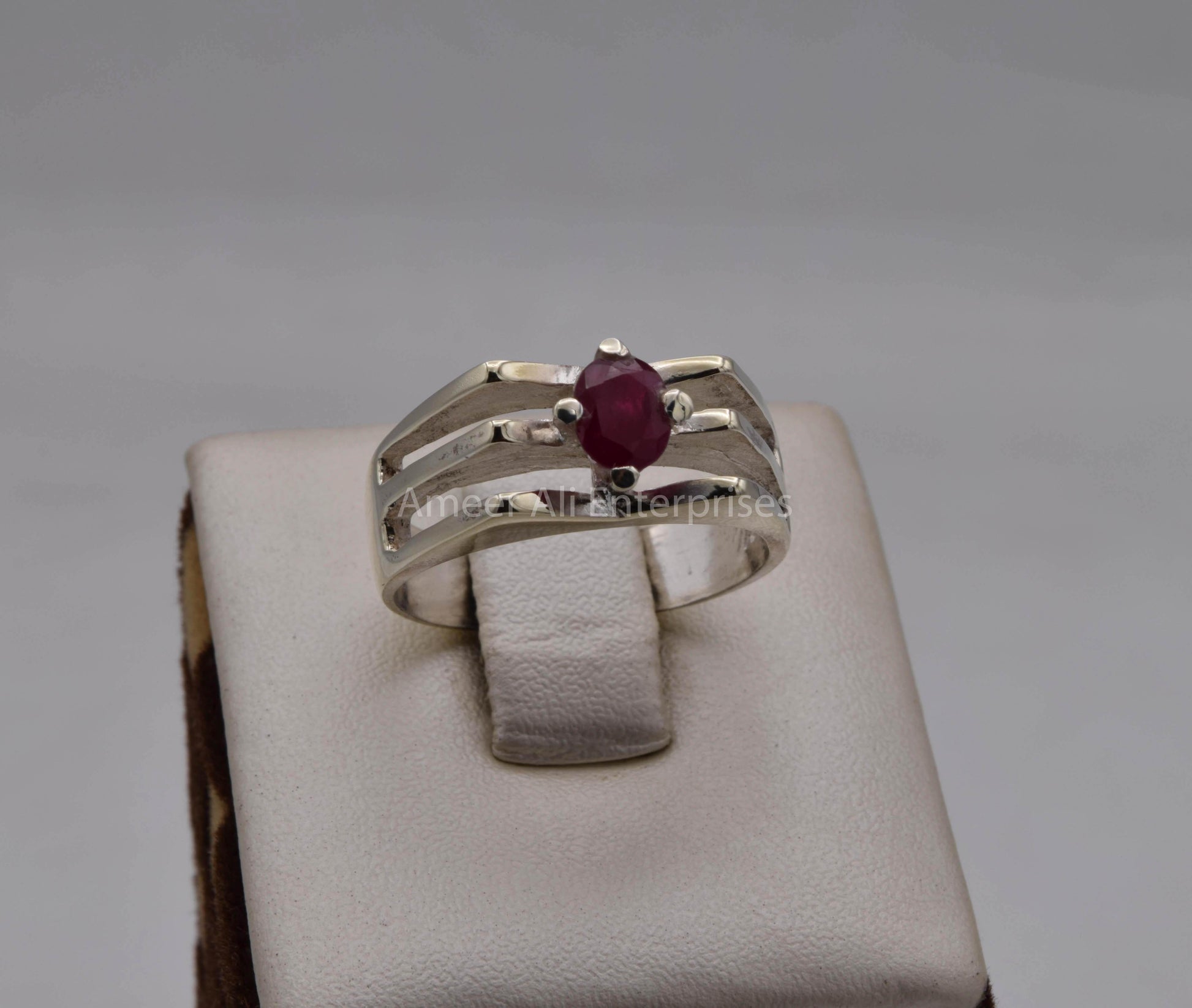 AAE 5705 Chandi Ring 925, Stone: Ruby - AmeerAliEnterprises
