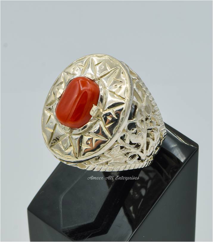 AAE 6271 Chandi Ring 925, Stone: Marjan (Coral)