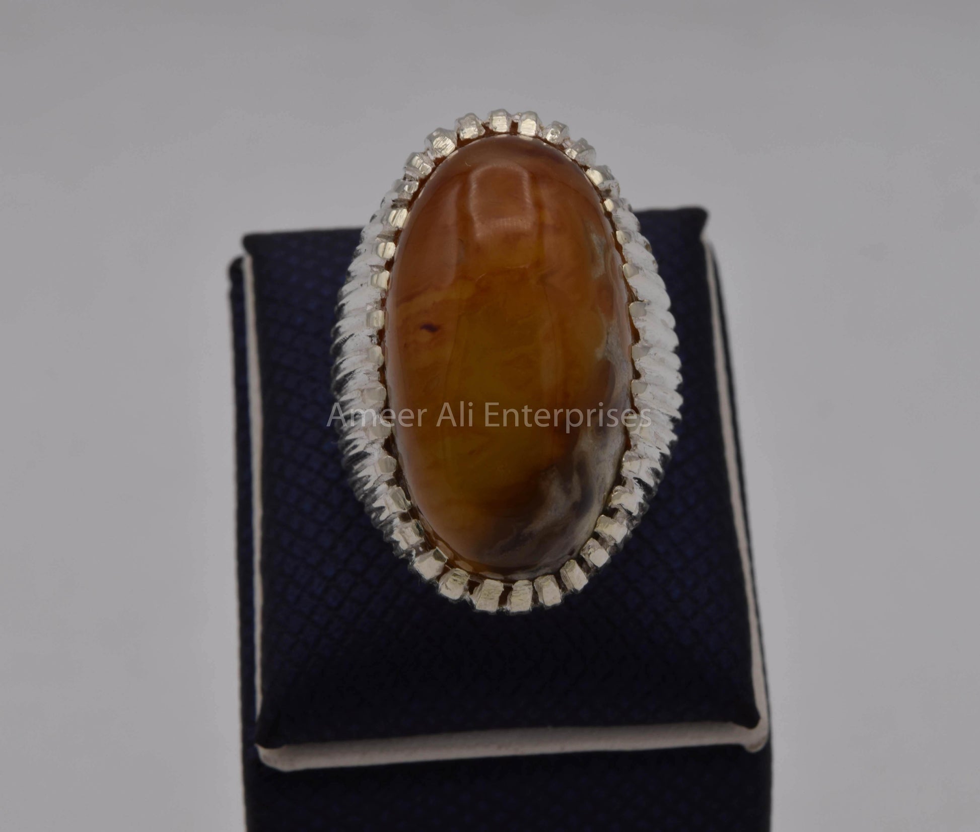 AAE 5663 Chandi Ring 925, Stone: Sulemani Aqeeq - AmeerAliEnterprises