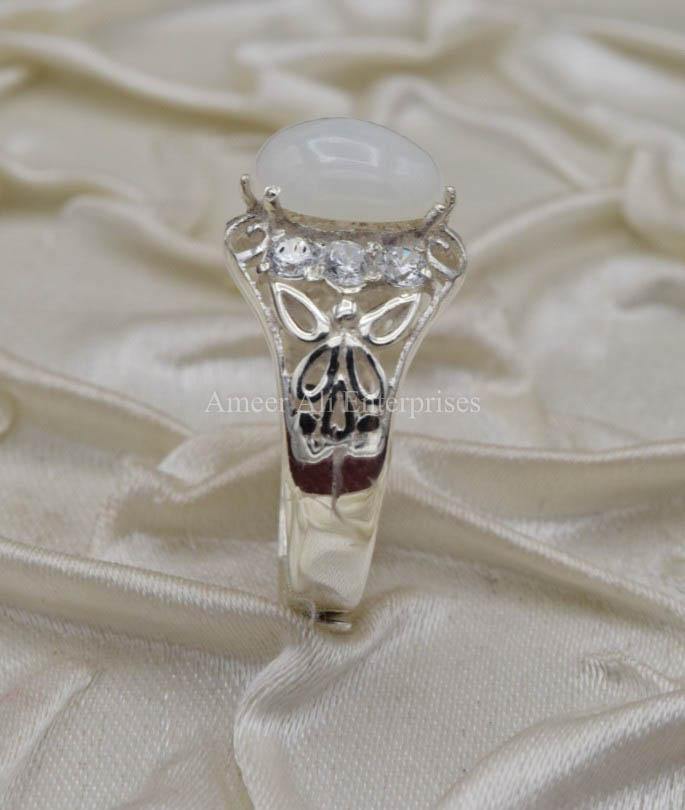 AAE 0322 Chandi Ring 925, Stone Opal (White) - AmeerAliEnterprises