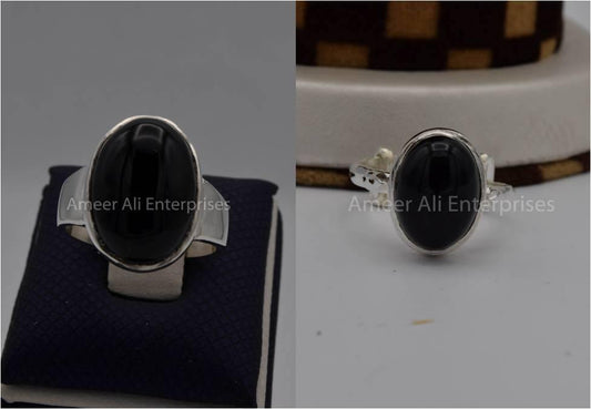 Silver Couple Rings: Pair 20,  Stone: Black Aqeeq (Agate) - AmeerAliEnterprises