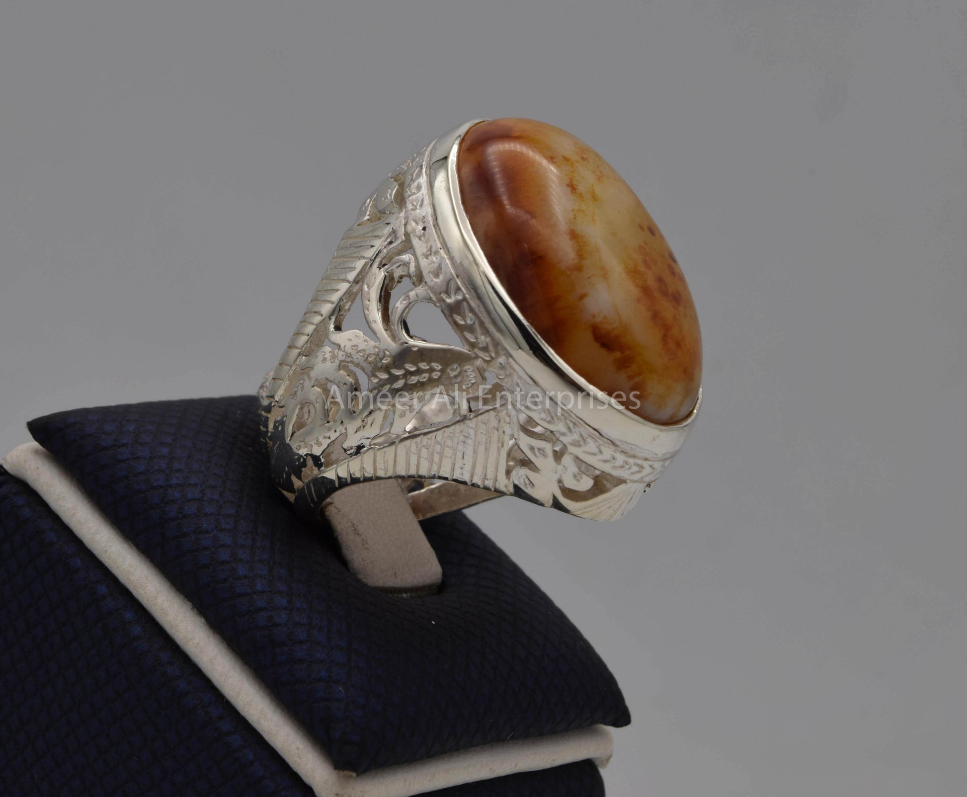 AAE 5613 Chandi Ring 925, Stone: Sulemani Aqeeq - AmeerAliEnterprises