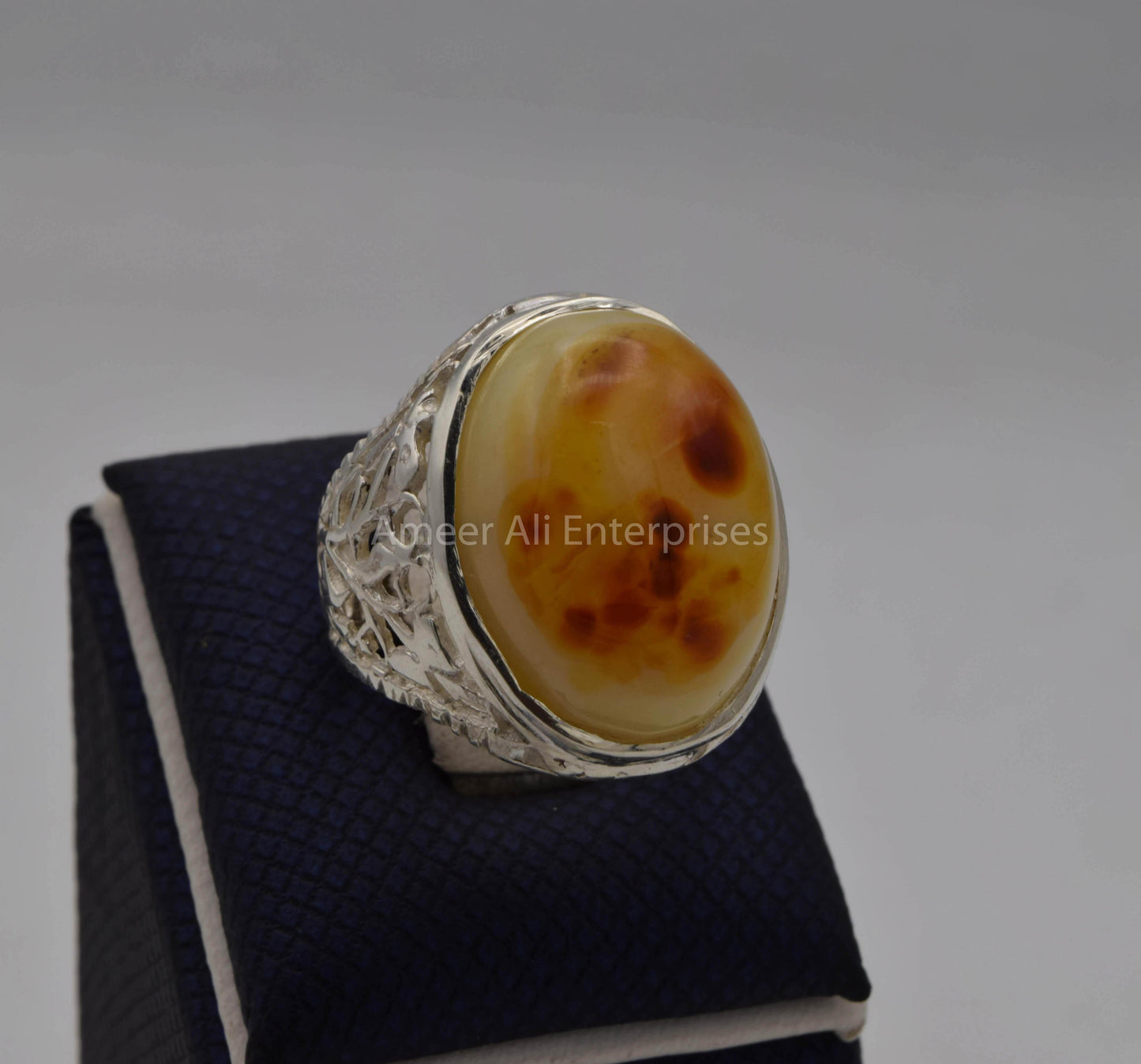 AAE 5668 Chandi Ring 925, Stone: Sulemani Aqeeq - AmeerAliEnterprises