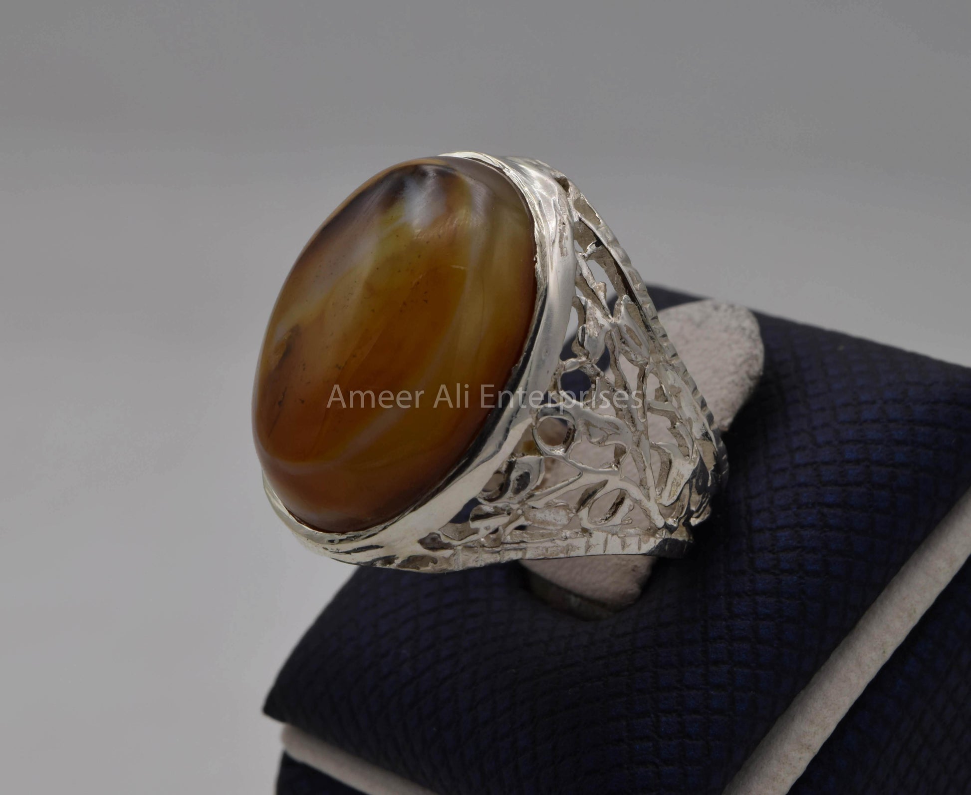 AAE 5666 Chandi Ring 925, Stone: Sulemani Aqeeq - AmeerAliEnterprises