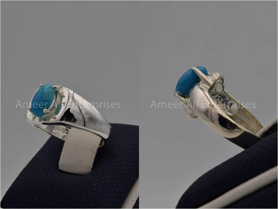 Silver Couple Rings: Pair 21,  Stone: Feroza (Turquoise) - AmeerAliEnterprises