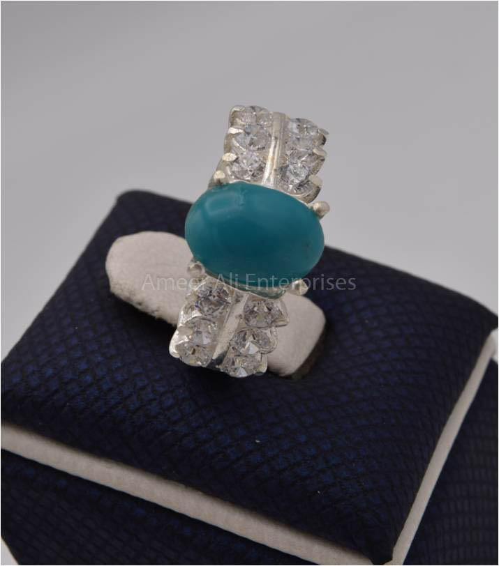 AAE 2466 Chandi Ring 925, Stone: Feroza (Turquoise) - AmeerAliEnterprises