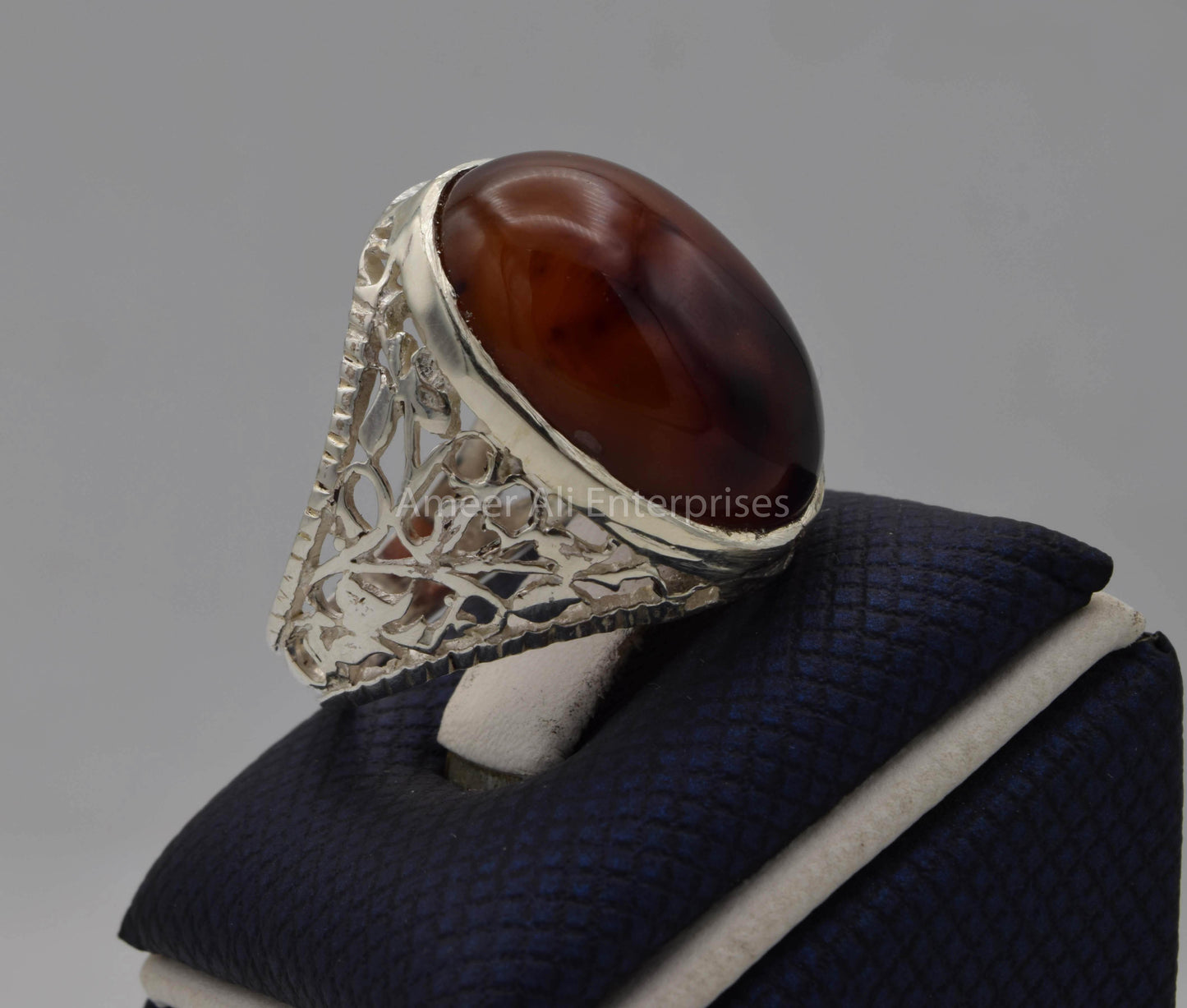 AAE 5659 Chandi Ring 925, Stone: Sulemani Aqeeq - AmeerAliEnterprises