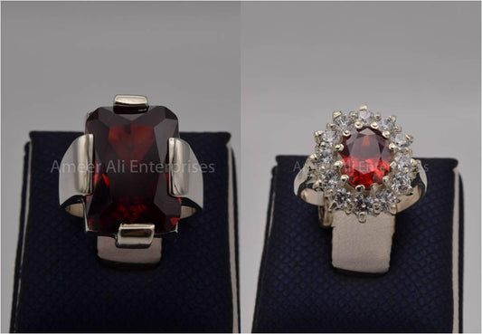 Silver Couple Rings: Pair 33,  Stone: Zircon - AmeerAliEnterprises