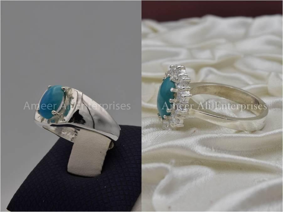 Silver Couple Rings: Pair 6, Stone: Feroza (Turquoirse) - AmeerAliEnterprises