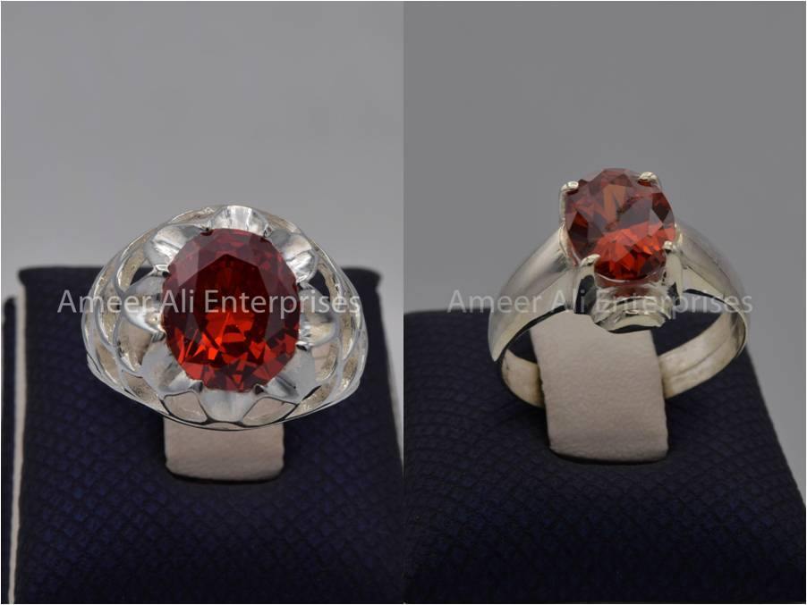 Silver Couple Rings: Pair 63, Stone: Zircon - AmeerAliEnterprises