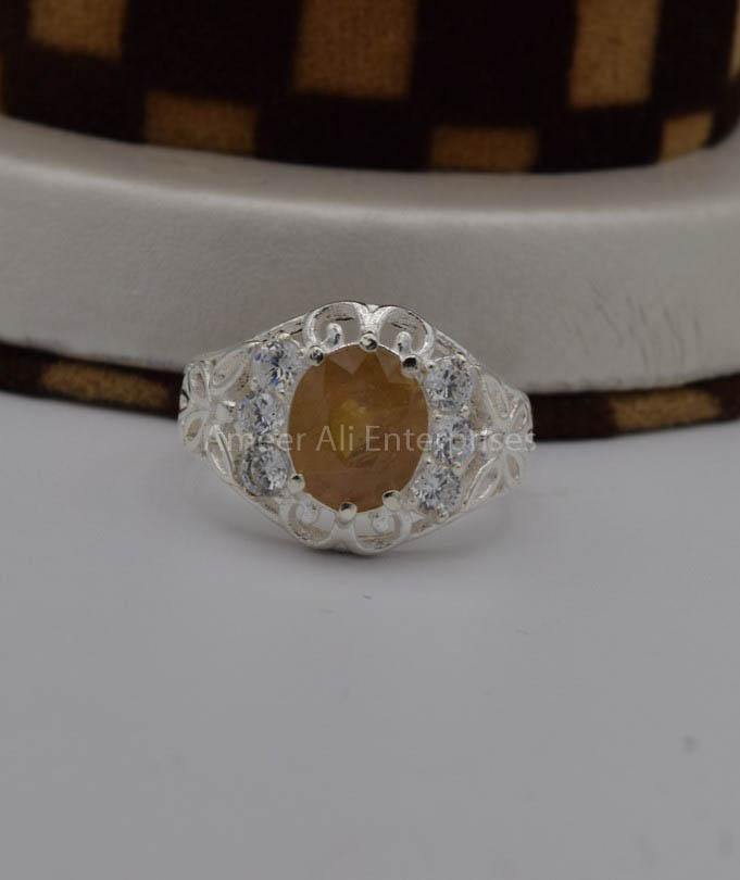 AAE 7569 Chandi Ring 925, Stone: Yellow Sapphire (Pukhraj) - AmeerAliEnterprises