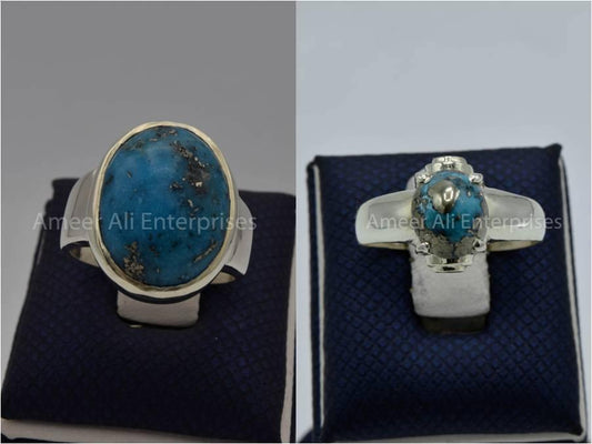 Silver Couple Rings: Pair 137,  Stone: Shajri Feroza - AmeerAliEnterprises