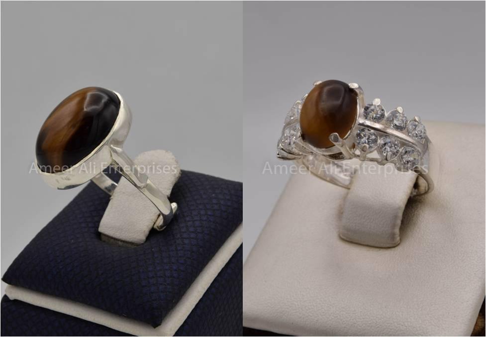 Silver Couple Rings: Pair 102,  Stone: Tiger's Eye - AmeerAliEnterprises