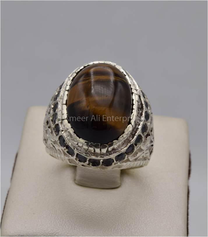 AAE 5570 Chandi Ring 925, Stone: Tiger's Eye - AmeerAliEnterprises