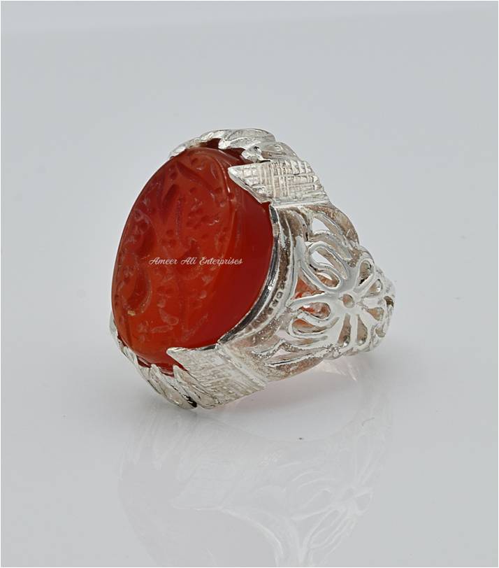 AAE 6570 Chandi Ring 925, Stone: Irani Aqeeq Engraved