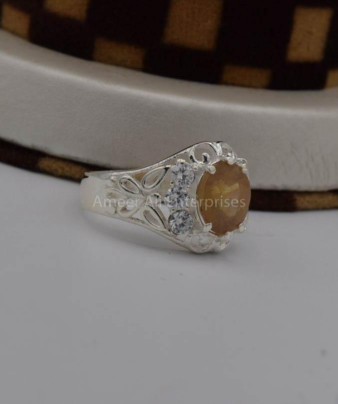 AAE 7569 Chandi Ring 925, Stone: Yellow Sapphire (Pukhraj) - AmeerAliEnterprises