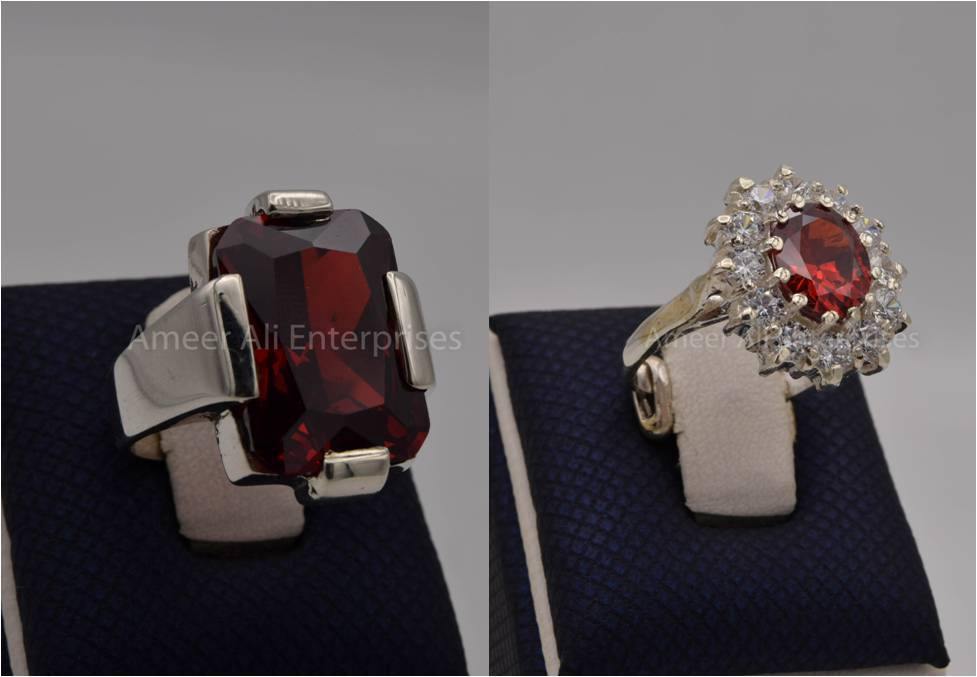 Silver Couple Rings: Pair 33,  Stone: Zircon - AmeerAliEnterprises
