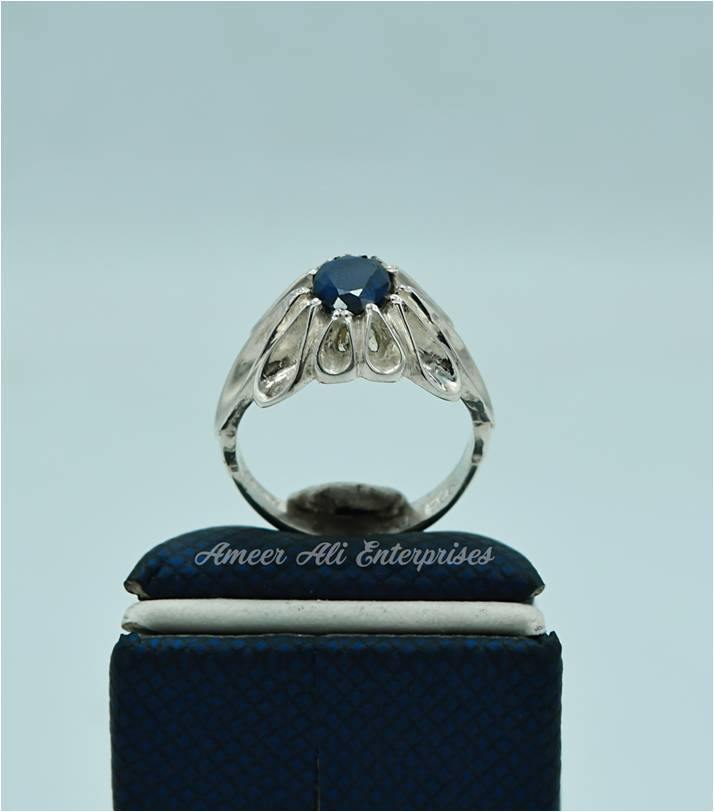AAE 6207 Chandi Ring 925, Stone: Blue Sapphire (Neelam) - AmeerAliEnterprises