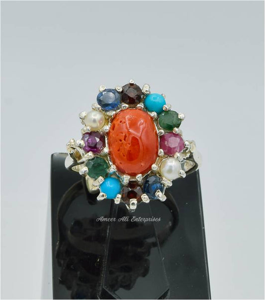 AAE 6277 Chandi Ring 925, Stone: Marjan (Coral)