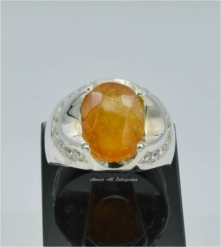 AAE 6243 Chandi Ring 925, Stone: Pukhraj