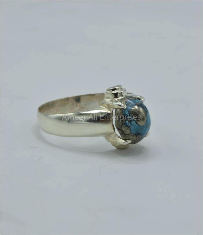 AAE 5853 Chandi Ring 925, Stone: Shajri Feroza - AmeerAliEnterprises