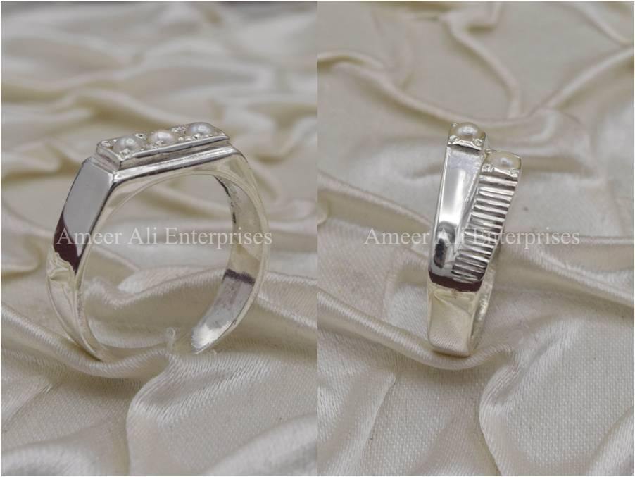 Silver Couple Rings: Pair 30,  Stone: Pearl - AmeerAliEnterprises