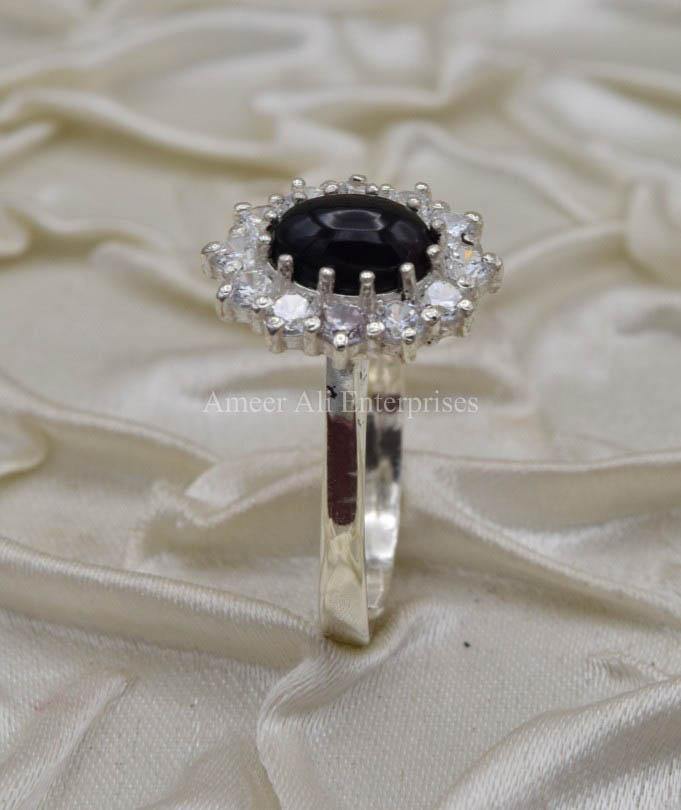 AAE 0329 Chandi Ring 925, Stone Opal (Black) - AmeerAliEnterprises