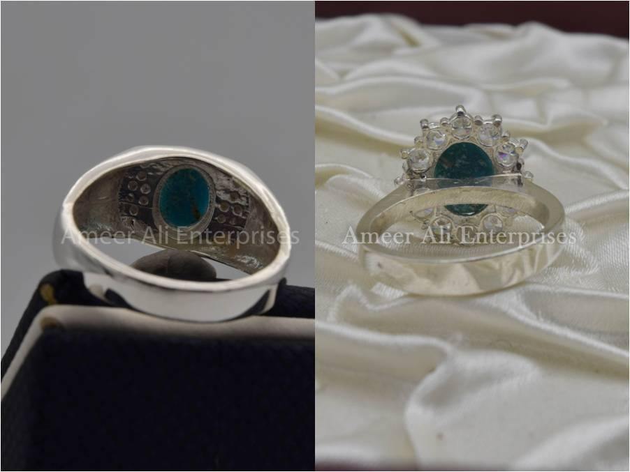 Silver Couple Rings: Pair 6, Stone: Feroza (Turquoirse) - AmeerAliEnterprises