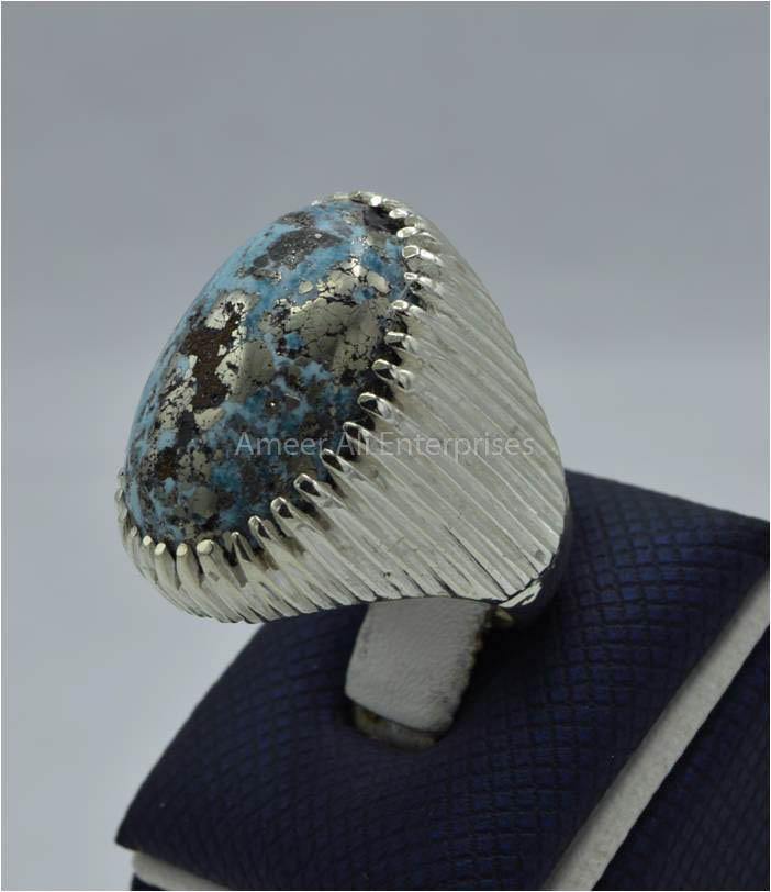 AAE 5822 Chandi Ring 925, Stone: Shajri Feroza - AmeerAliEnterprises