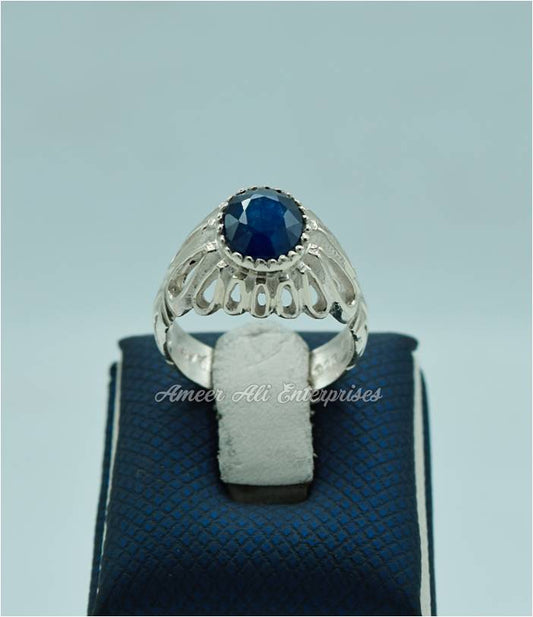 AAE 3633 Chandi Ring 925, Stone: Blue Sapphire (Neelam)