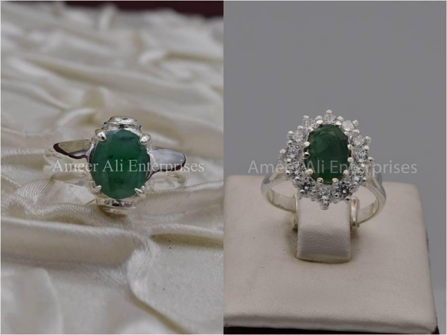 Silver Couple Rings: Pair 7, Stone: Emerald - AmeerAliEnterprises