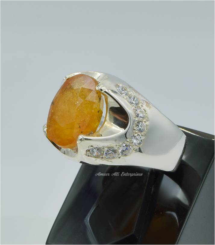 AAE 6243 Chandi Ring 925, Stone: Pukhraj